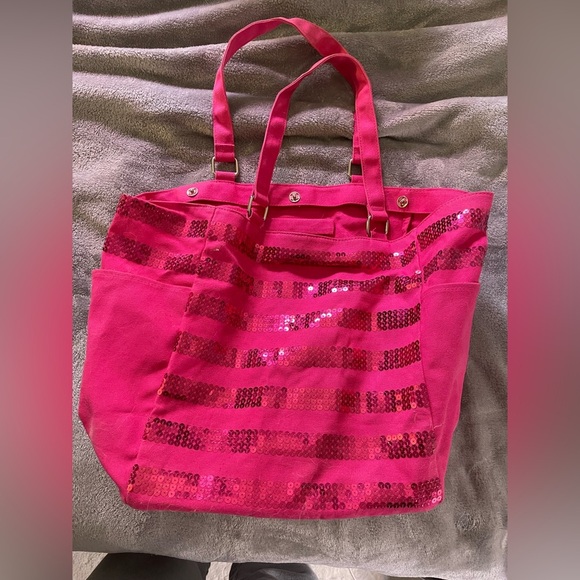 Victoria's Secret Pink Sequin Tote Bag with Shimmering Stripes - Picture 3 of 4
